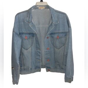 COPY - KKFS light blue wash Denim oversized Jacket with pink Buttons size L/XL